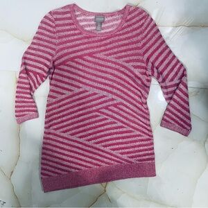 Chicos Asymmetrical Pink Striped 3/4 Sleeve  Women’s Sweater Chicos Size 0